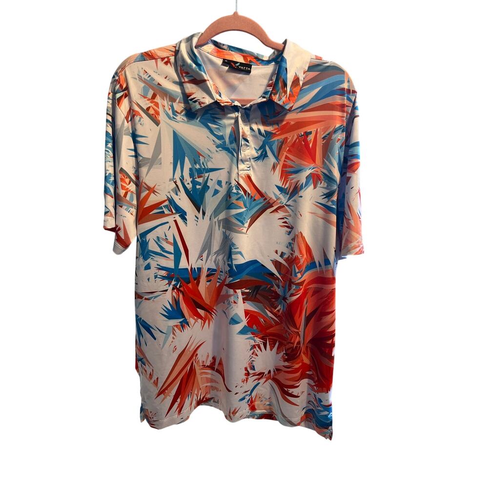 Yatta Men's Tropical Golf Polo. Blue/Orange/White.  Size XL